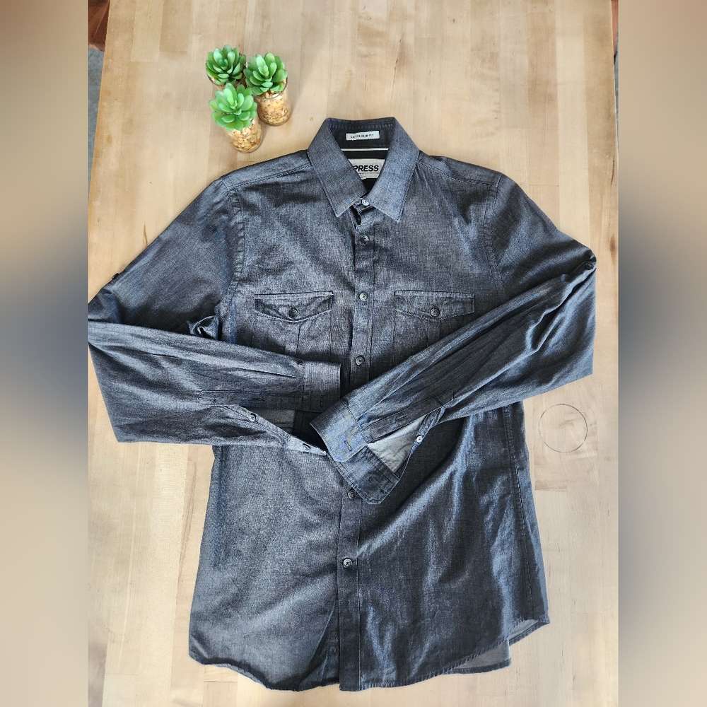 Express Gray Button-Down Shirt
